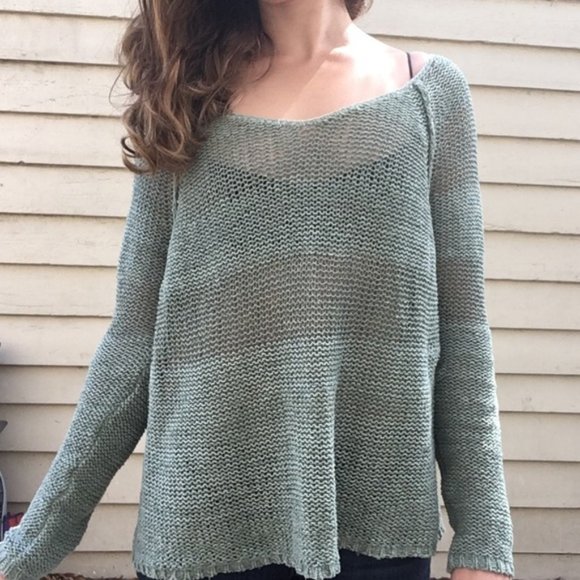 Free People Nickels & Dimes Oversize Knit Silk Blend Sweater Green Women Size SP - Picture 5 of 12